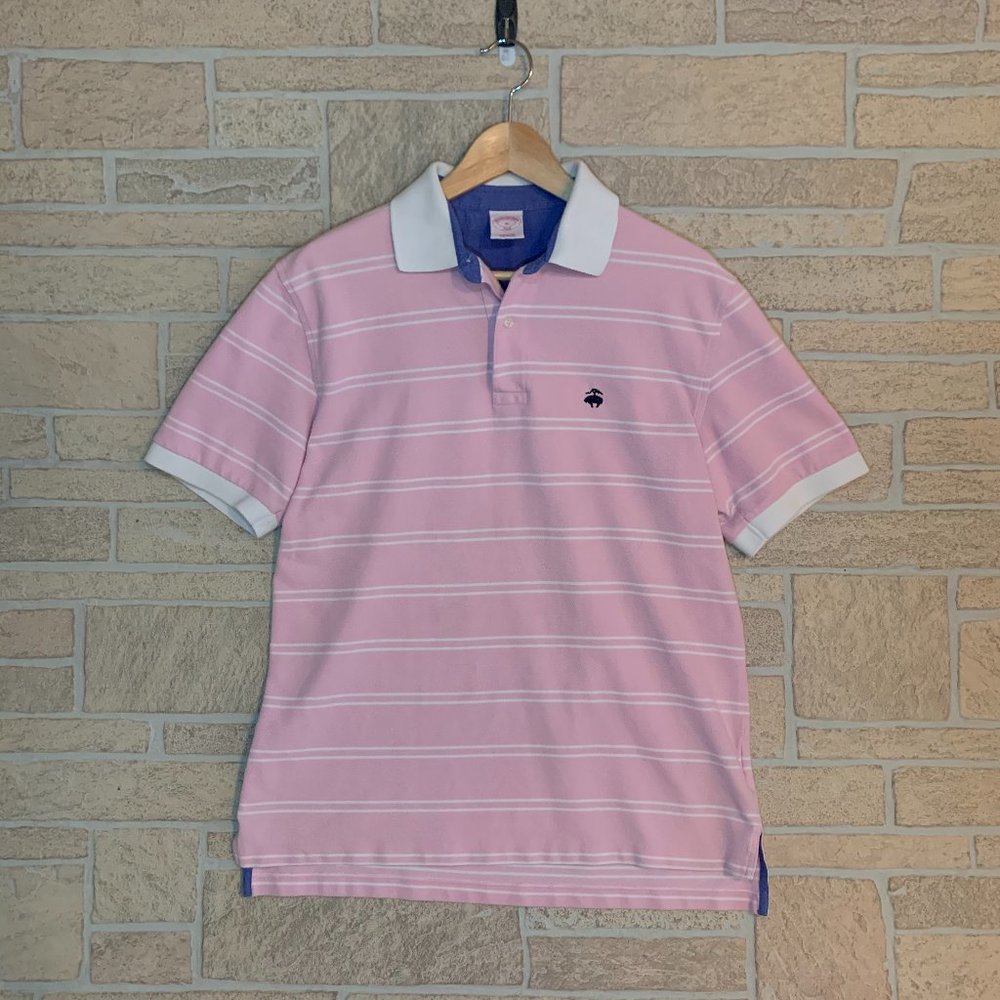 Brooks Brothers Pink White Striped Polo Medium